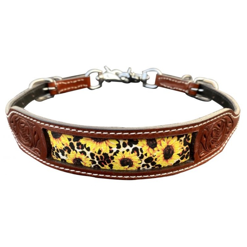 Showman Medium Oil Whither strap with printed sunflower and cheetah design