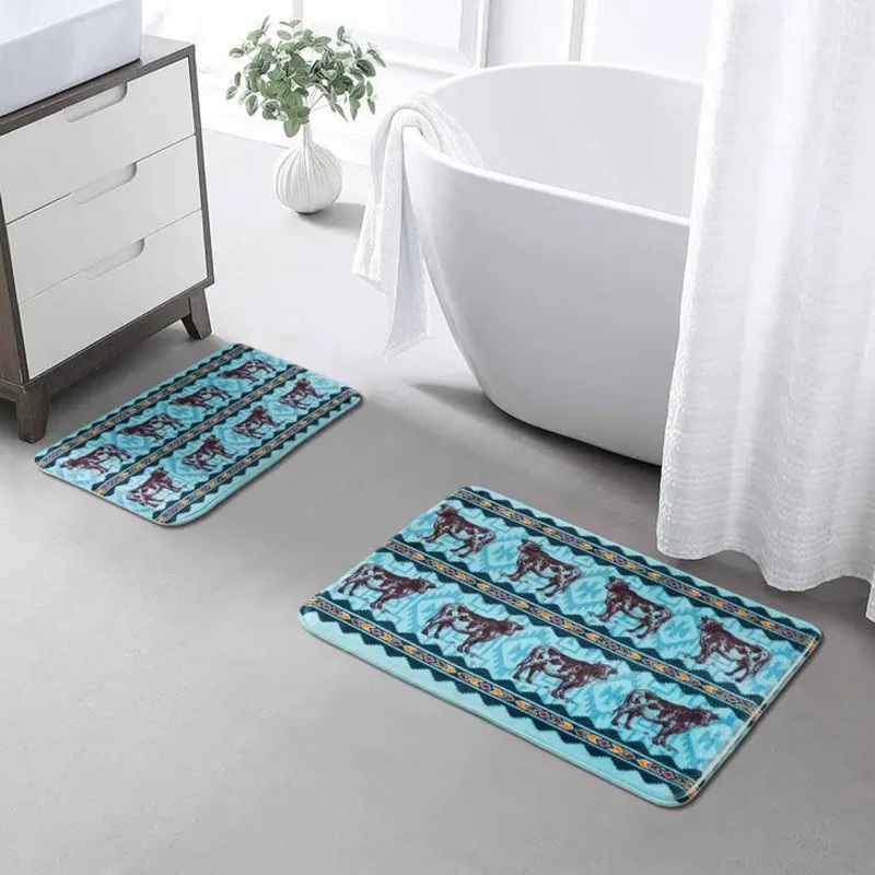 Western Linen Bath Mat ~ Cow