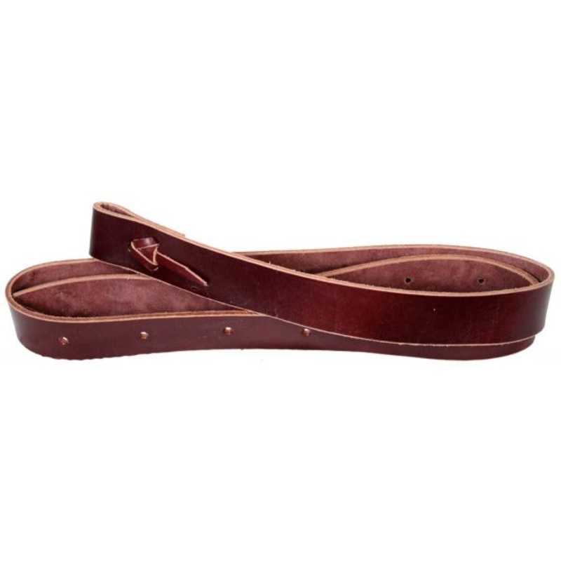 #175166: Showman premium leather latigo tie strap with punched holes and leather tie strings