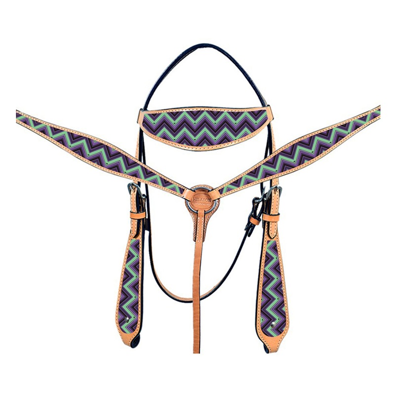 HILASON Western Horse Leather Headstall & Breast Collar Tack Set Chevron