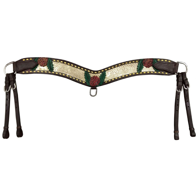 Showman Hand Painted Rose tripping collar with gold snakeskin inlay