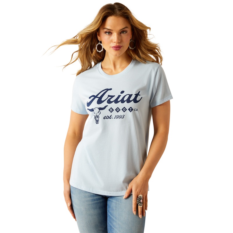 10061447 Ariat Women’s Established Boot Co. Short Sleeve T-Shirt – Sky Blue