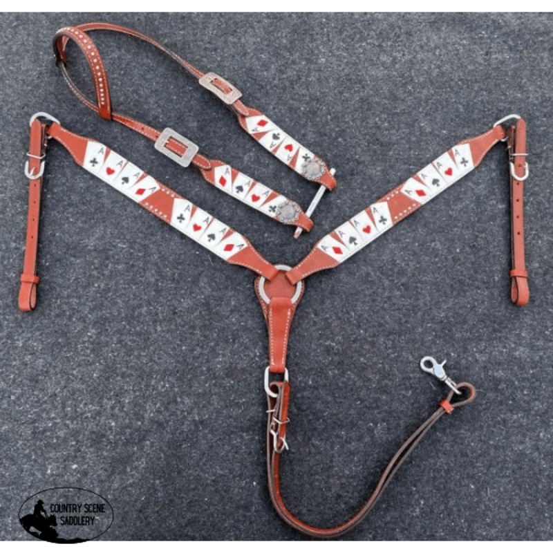 Showman “Four of A Kind” Print One Ear Headstall and Breast collar Set.