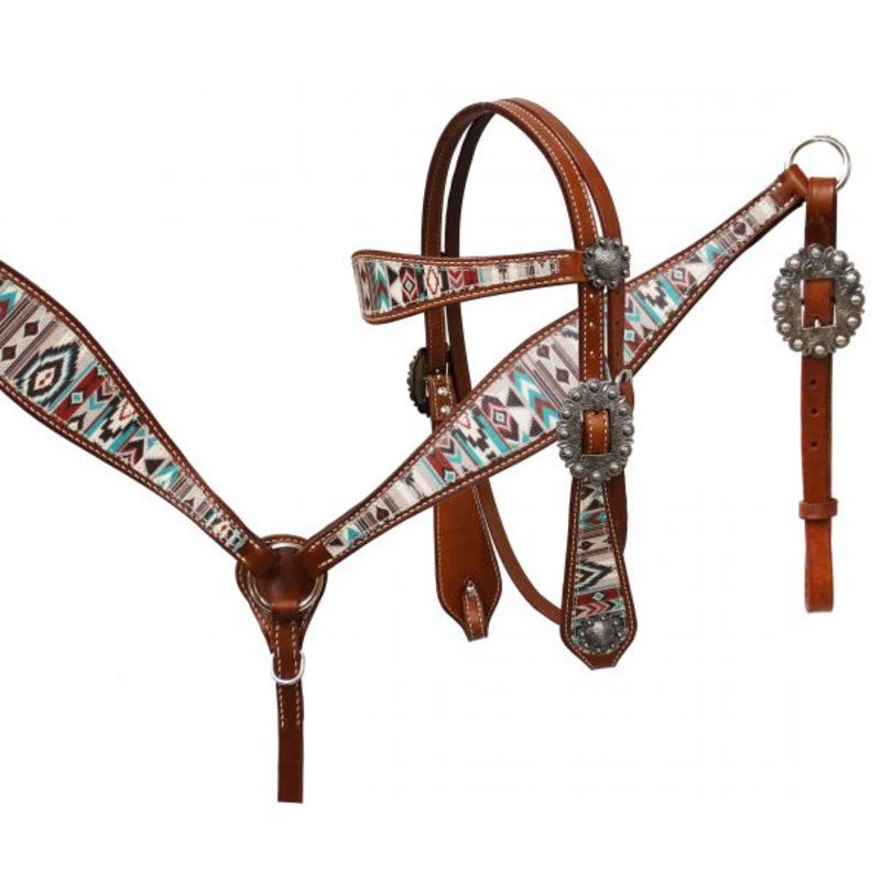 #13230: Showman  Multi Color Navajo diamond print headstall and breast collar set