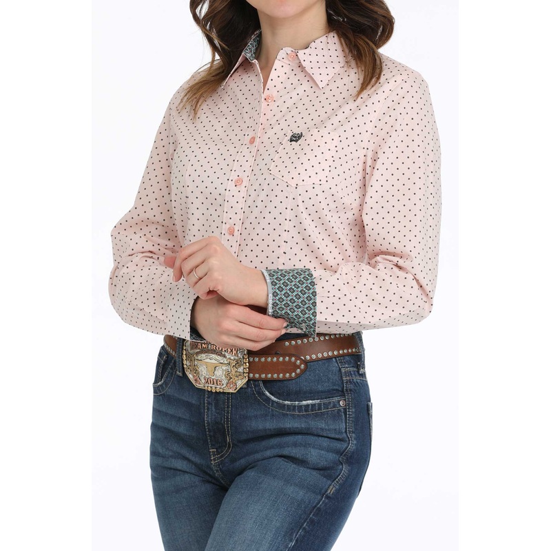 Ladies Cinch Light Pink Dot L/S Shirt
