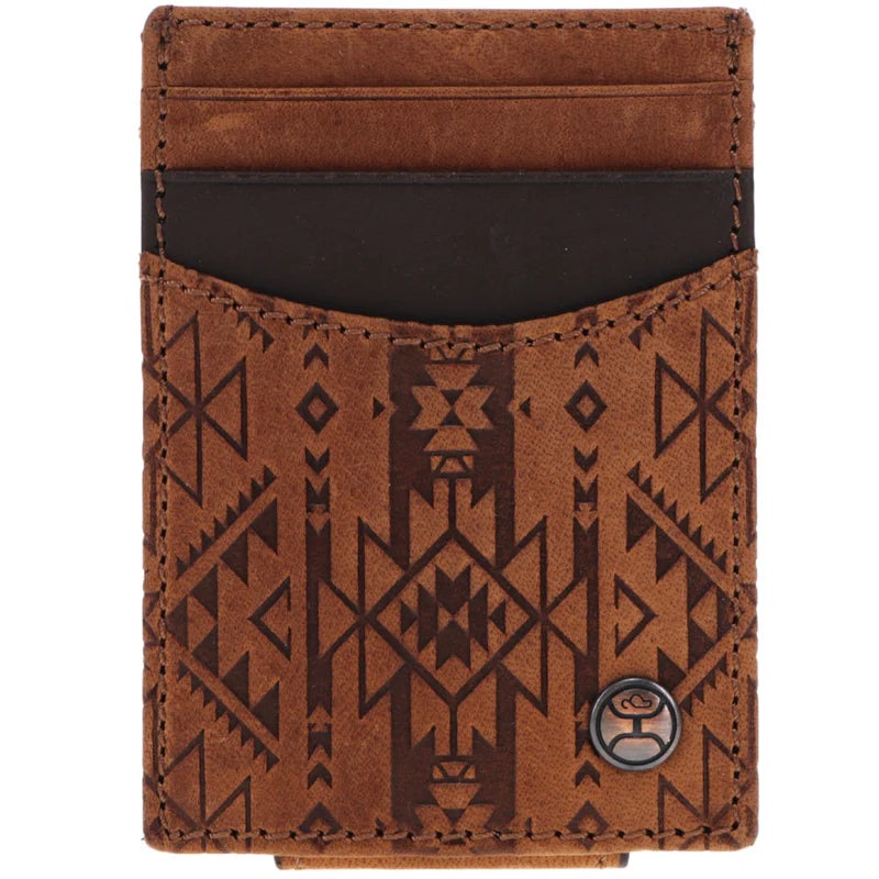 “Monterey” Money Clip Brown w/ Aztec Embossed Print