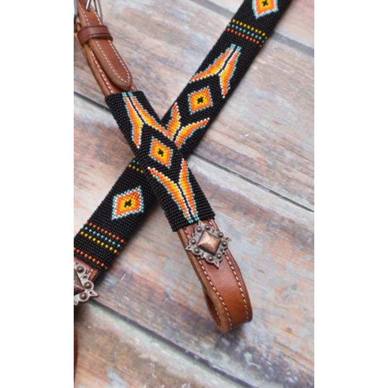 Showman  Orange and Yellow Navajo Beaded headstall and breast collar set