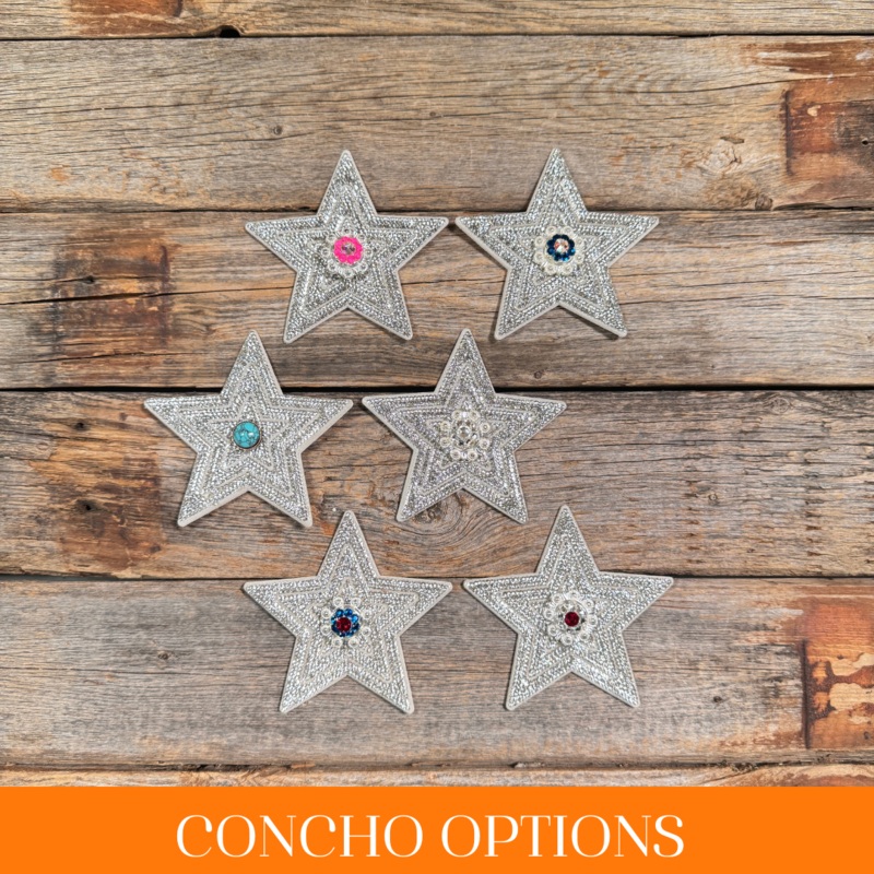 White Big Star Rhinestone Rosette – Assorted Conchos