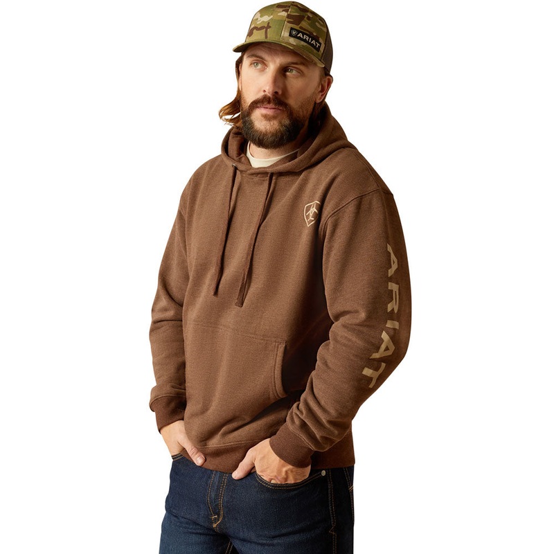 10052769 Ariat Men’s Ariat Logo Hoodie – Chestnut Heather/Tan