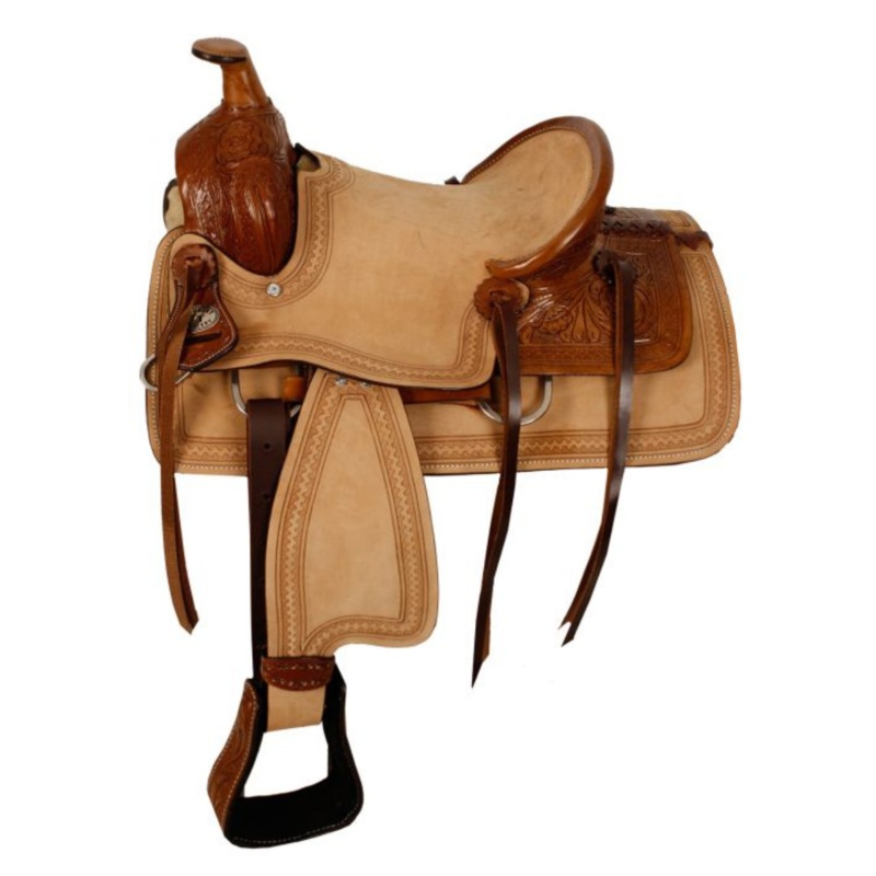 13″ DOUBLE T HARD SEAT ROPER STYLE SADDLE WITH ACORN TOOLING