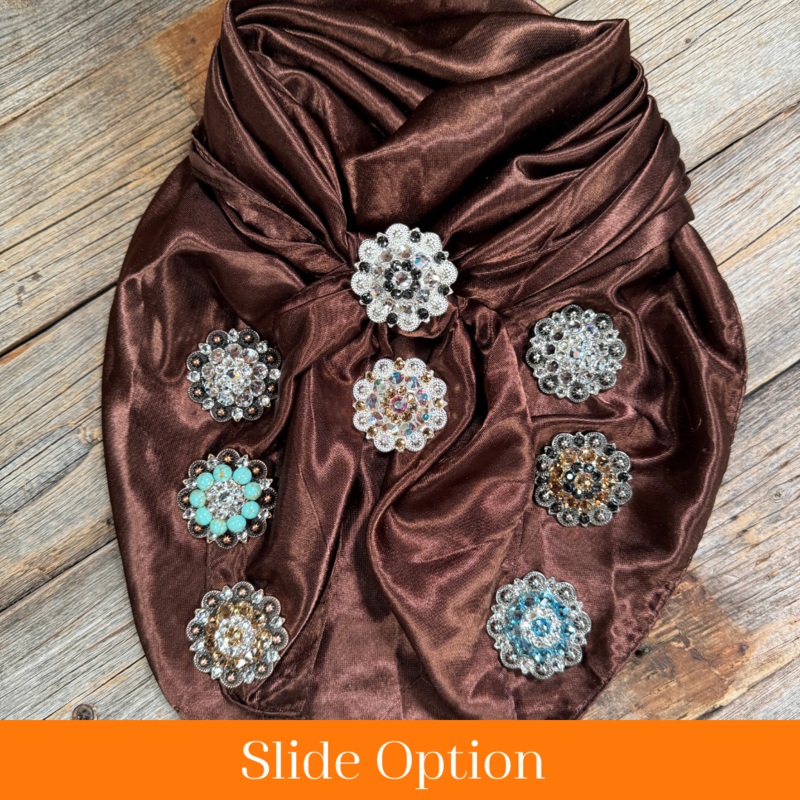 35X35″ Solid Brown Wild Rag / Scarf WRS2 – Crystal Concho Wild Rag Slides – Assorted