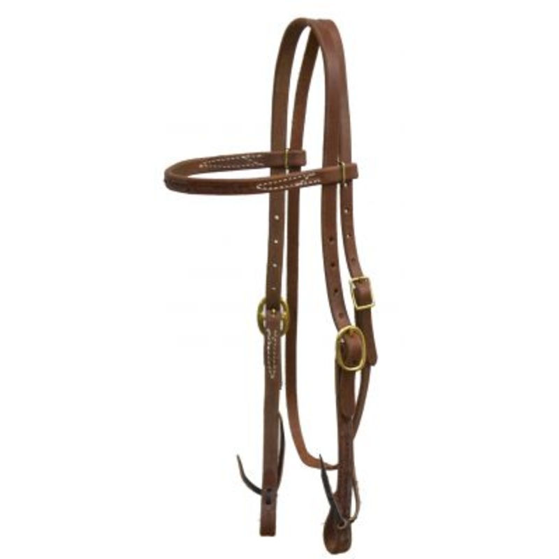 #7407: Showman oiled harness leather browband headstall with texas ties