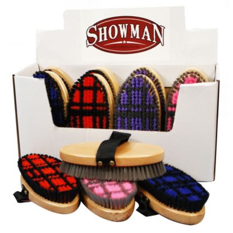 #24558: Showman medium bristle body brush with checkerboard pattern