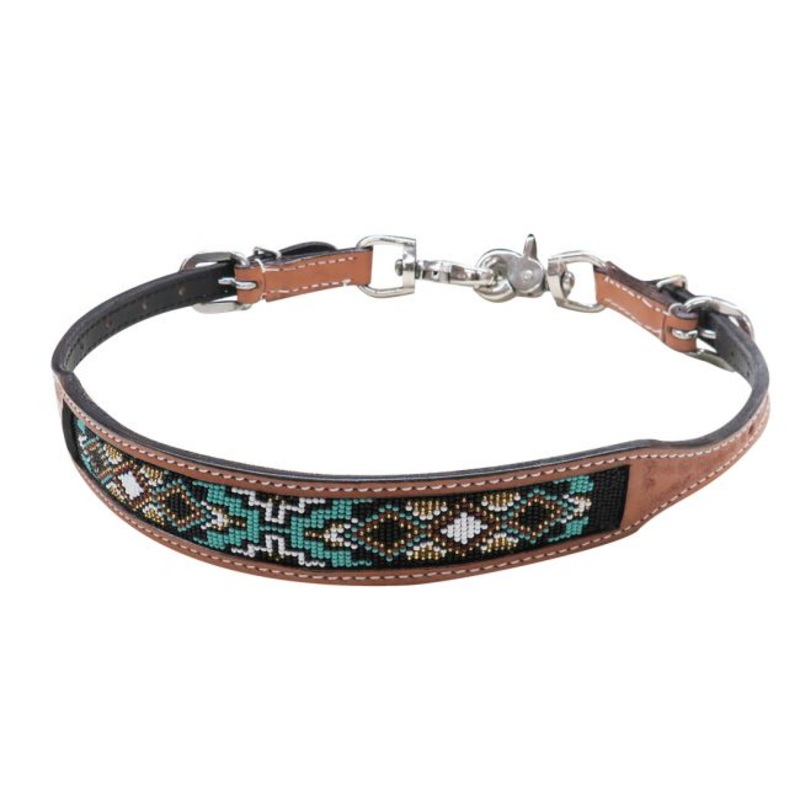 #19320: Showman  Medium Argentina cow leather wither strap with beaded inlay