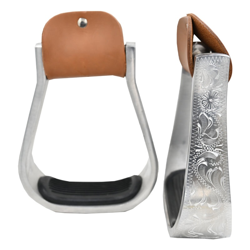 Coolhorse Aluminum Stirrup 2″ Engraved with Rubber Tread