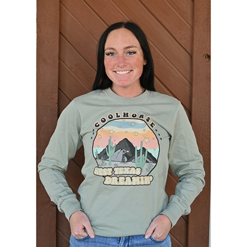 Coolhorse West Texas Dreamin Seafoam Green Long Sleeve T-shirt