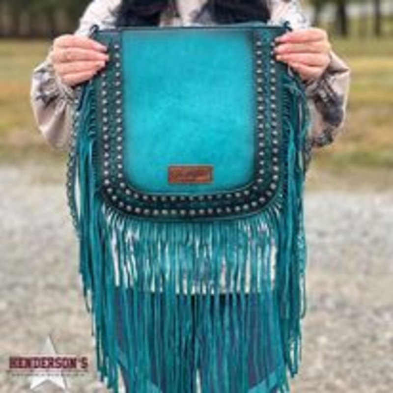 Wrangler Rivets Fringe Crossbody ~ Turquoise