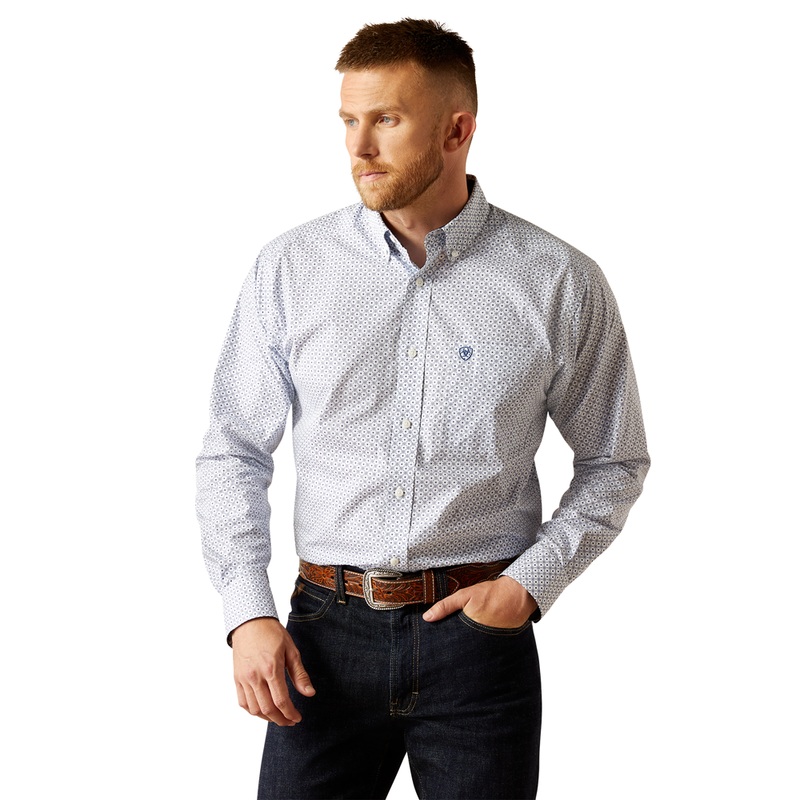 10058952 Ariat Men’s Wrinkle Free Danny Classic Fit Long Sleeve Button down Shirt – Blue