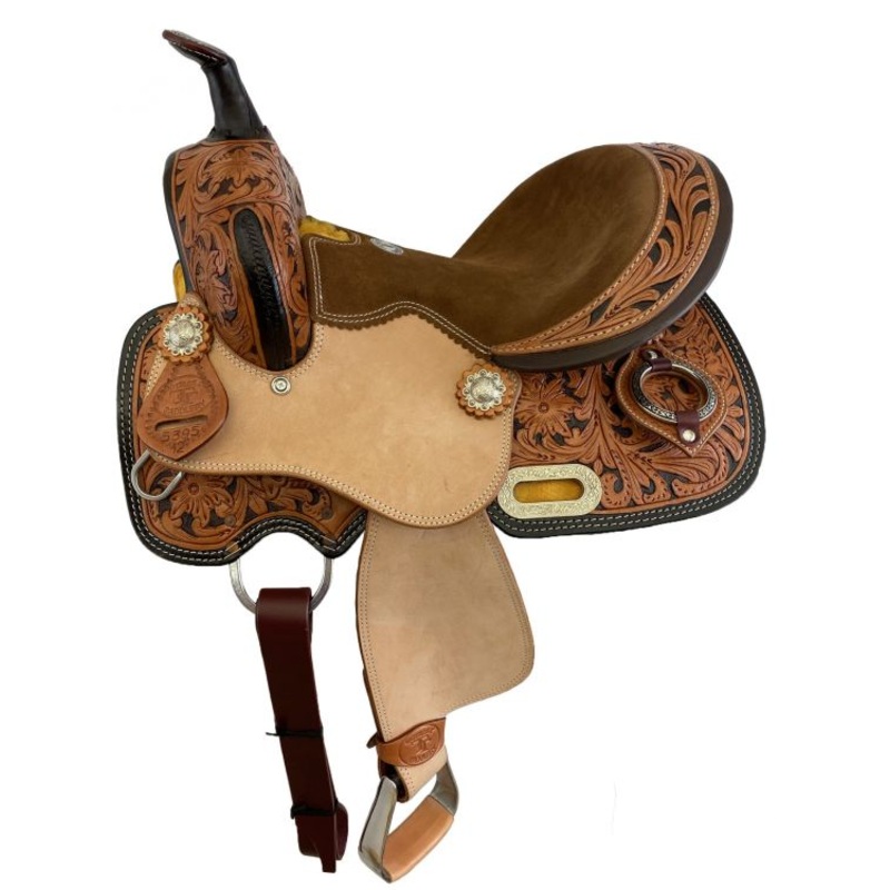 12″ Youth Barrel Style Saddle Set With A Two-Tone Floral Tooling-FREE SHIPPING