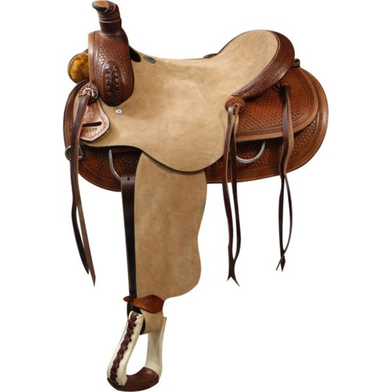 #6495: Double T Roper Style saddle with rought out leather hard seat