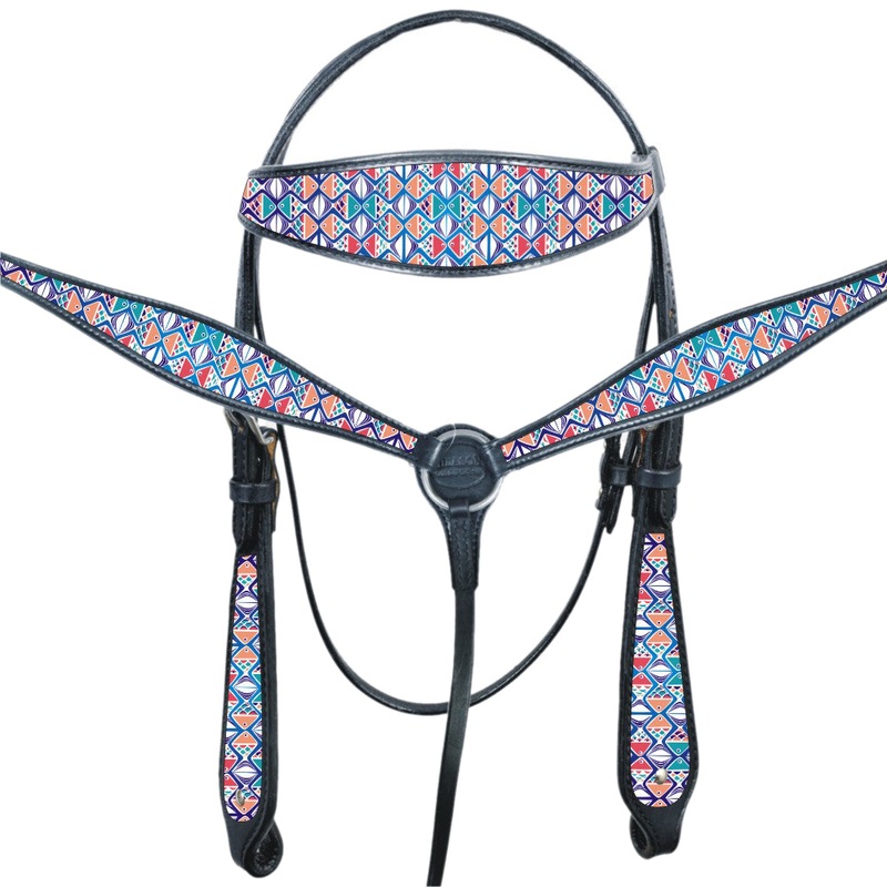 Western Horse Headstall Breast Collar Set  American Leather Fish Hilason