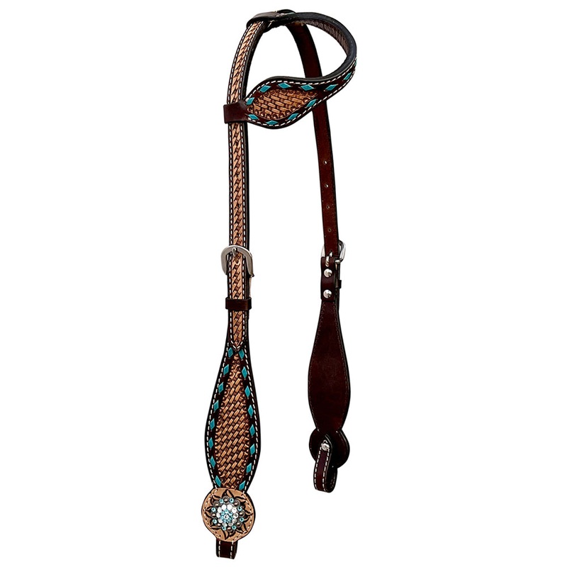 Bar H Equine Western Leather Horse Tack Set Basket Weave Carved Brown