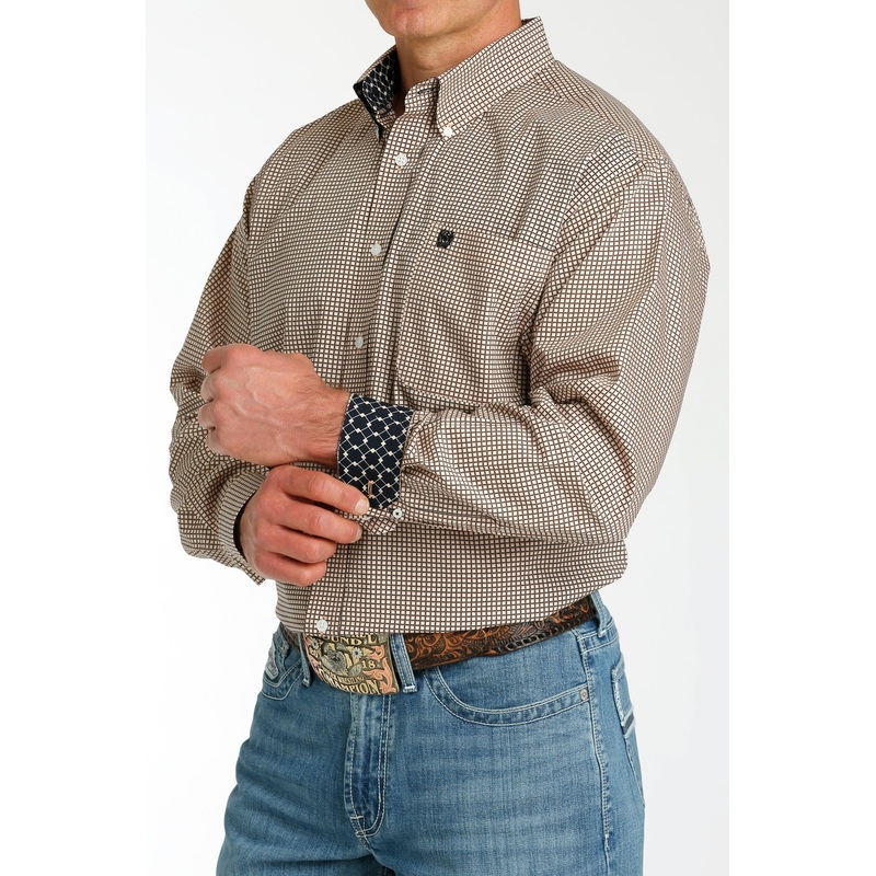 Mens Cinch LS Print Coral Shirt