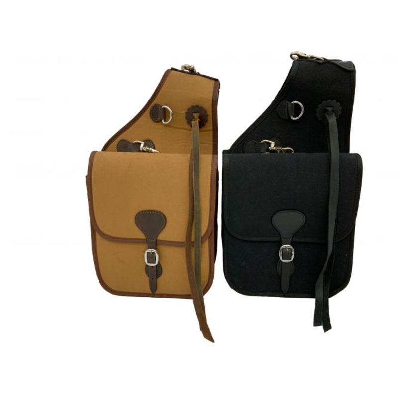 #SB-70: Showman  Deluxe canvas saddle bag with flap over closure with leather buckles