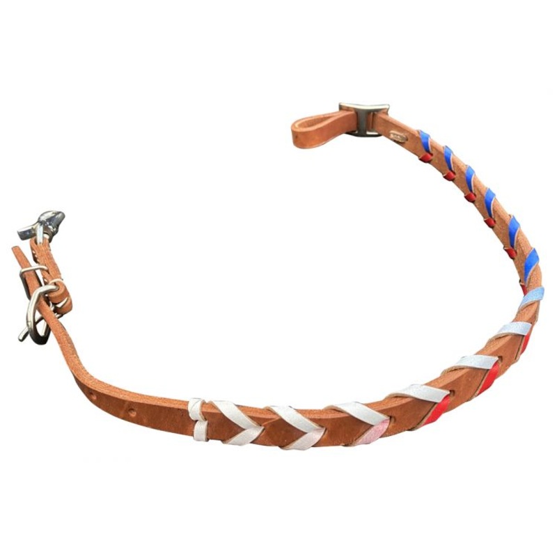 Showman  Argentina Leather red, white and blue laced wither strap