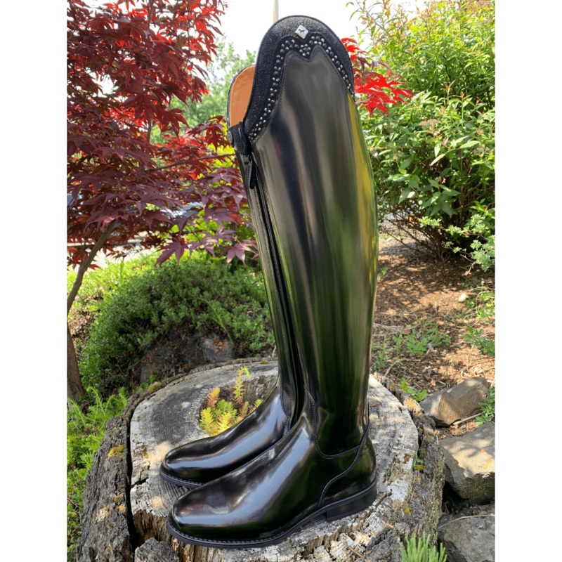 DeNiro Bellini Dressage Boot – Brushed Black with Stardust & Jet Crystal Pearl Rondine