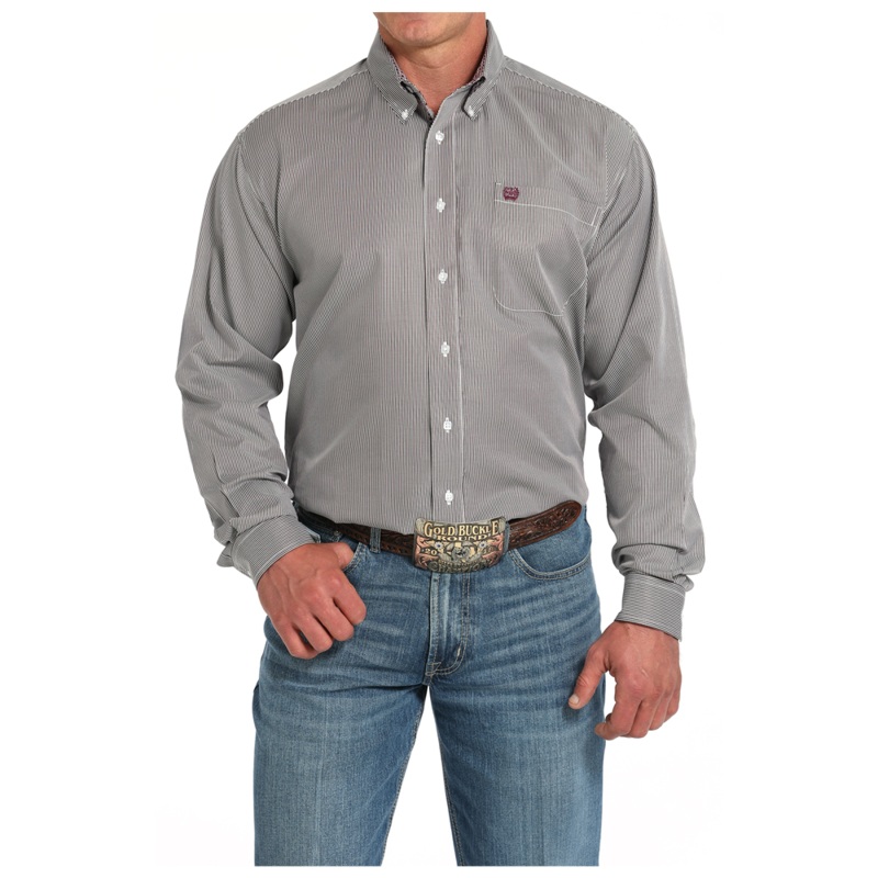 MTW1105917 Cinch Men’s Tencel Striped Button Down Western Shirt – Burgundy & White