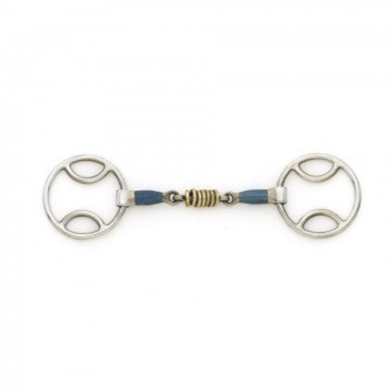 Blue Steel Loop Ring Gag with Brass Rollers