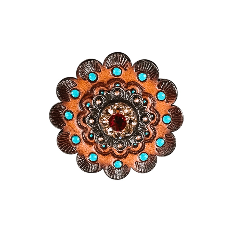 Ruby & Champagne Copper 1″ European Crystal Concho and Leather Rosette