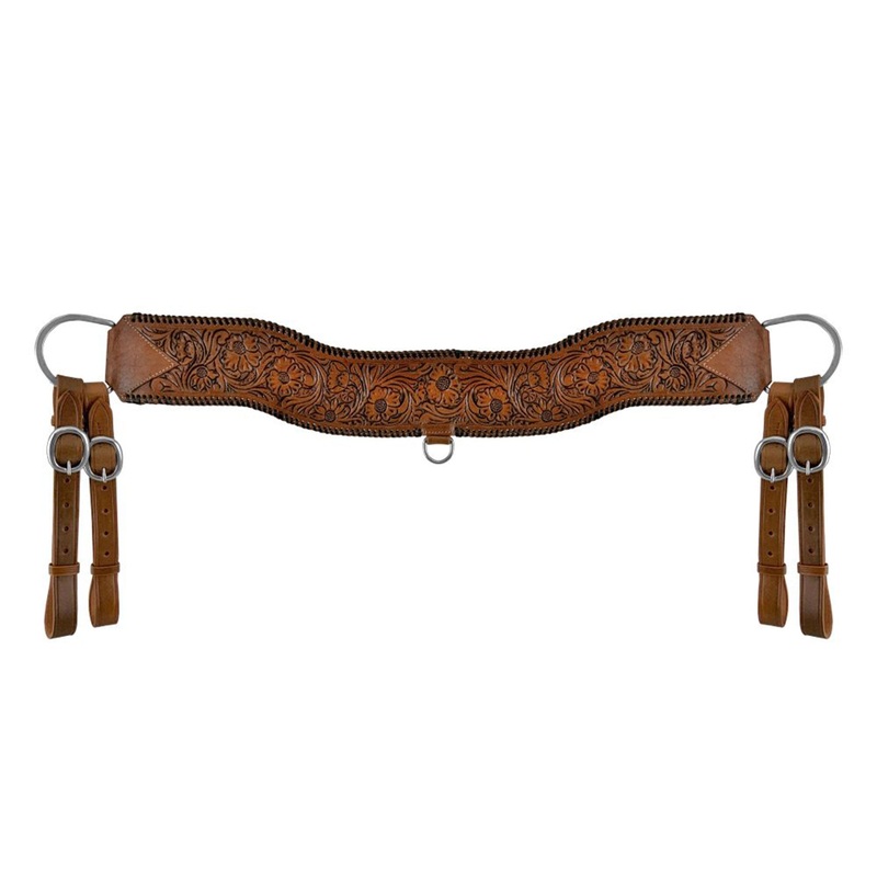 Showman Floral Tooled Medium Leather Tripping Collar with Black Whipstitching
