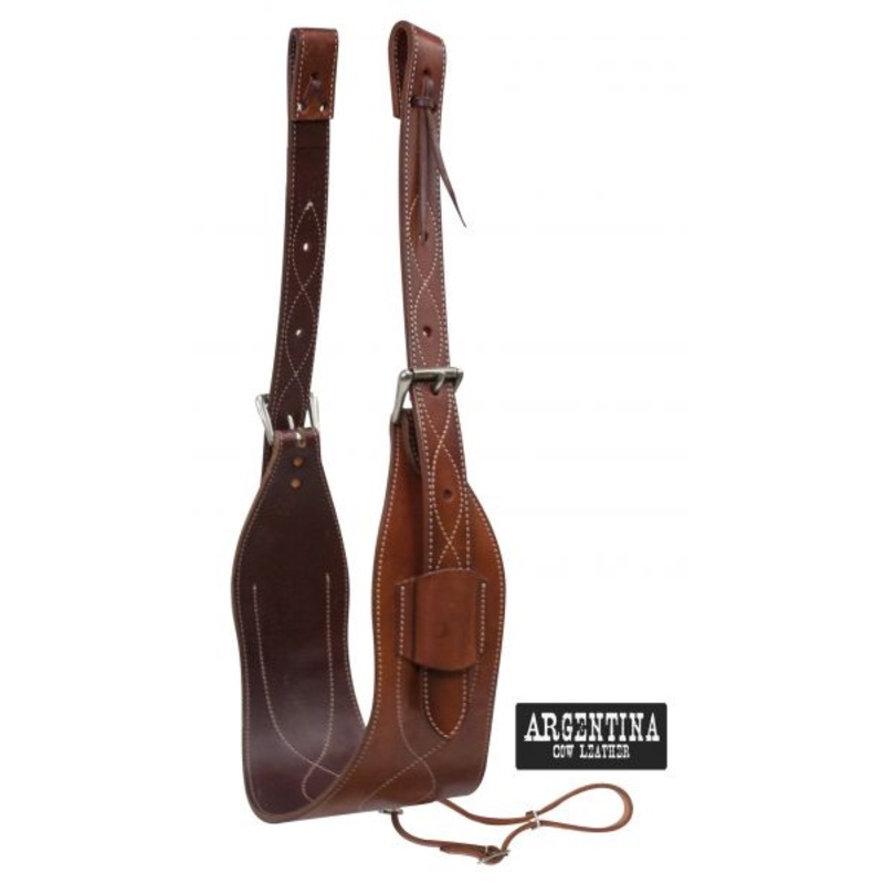 #14449: Showman  7″ wide contoured Argentina Cow Leather back cinch with roller buckles