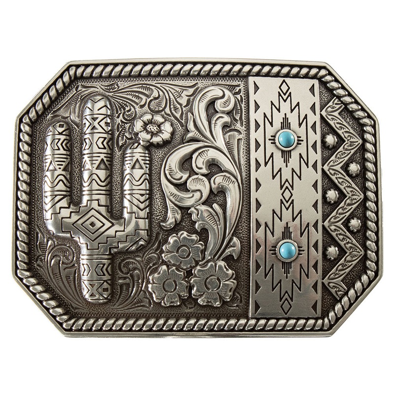 37941 Blazin Roxx Ladies Buckle Cactus & Turquoise Stone Antique Finish