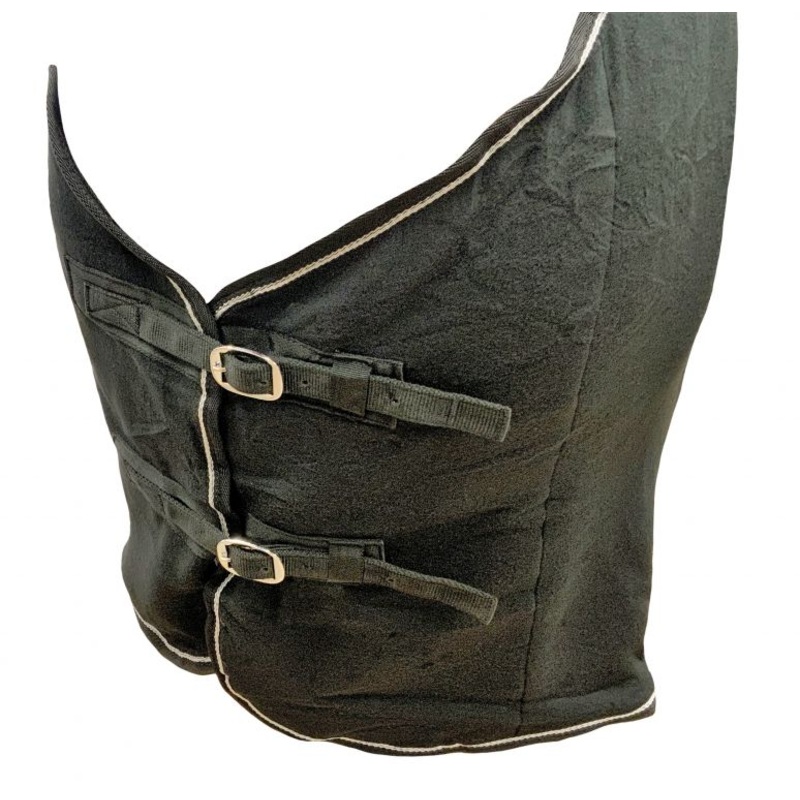 Contoured Black fleece horse cooler with double buckle front closure