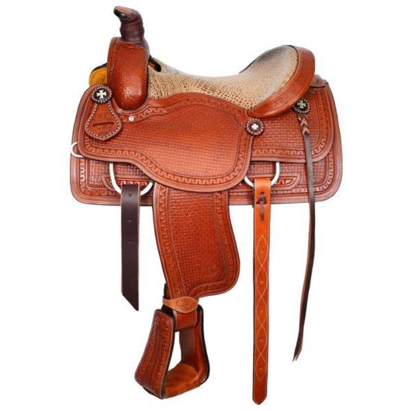 15″ or 16″  Circle S Roper with alligator print seat.