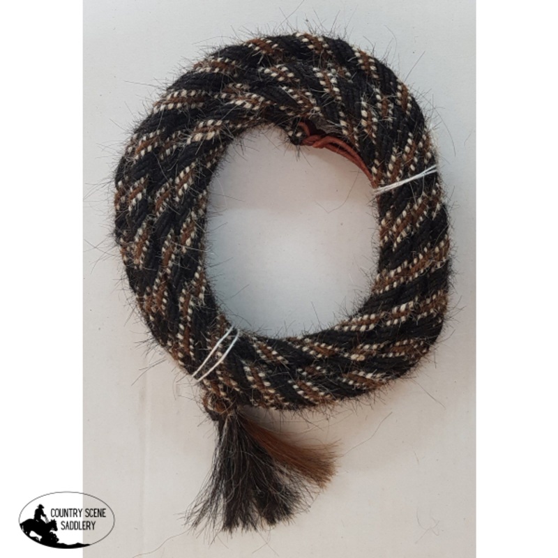 3/8″ Horsehair Mecate, Black w/Bucksin & White accents