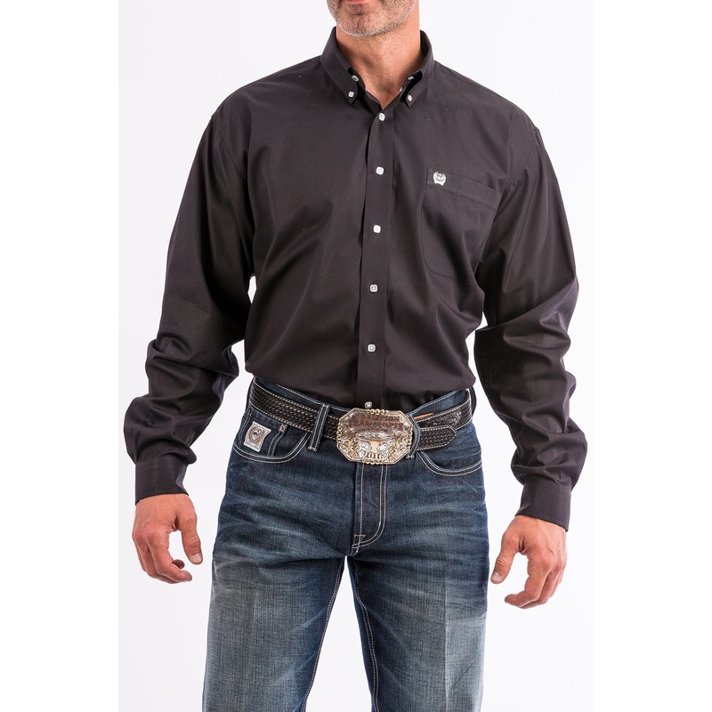 Solid Black Button-Down Western Shirt