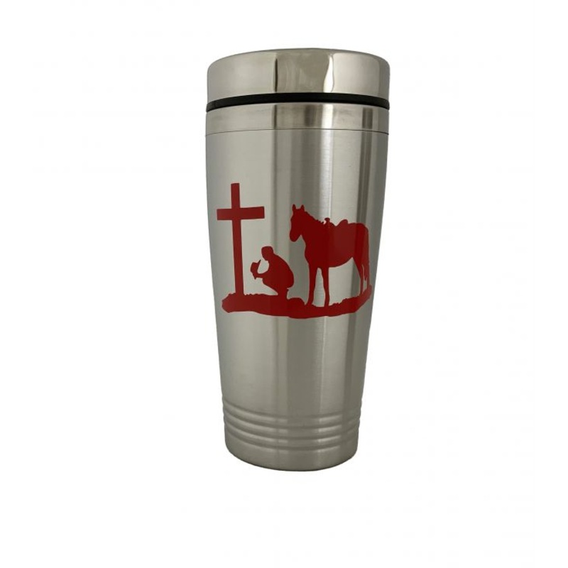 16 oz Stainless Steel Red Praying Cowboy Tumbler-FREE SHIPPING