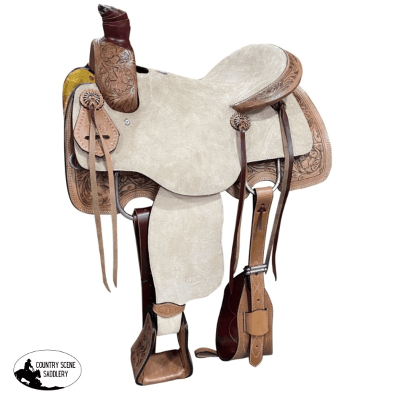 16″ Circle S Roper Western Saddle with tooling on skirt.