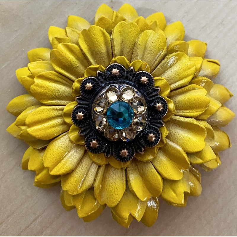 Sunflower With Copper Teal & Champagne 1″ Concho