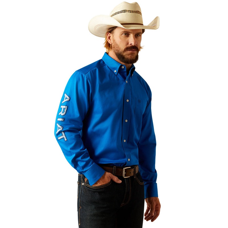 10055237 Ariat Men’s Team Logo Twill Classic Fit Long Sleeve Shirt – Blue/Light Blue