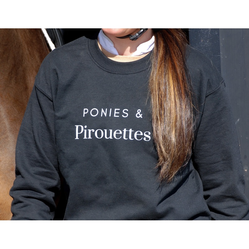 Laced Reins EQ – Ponies & Pirouettes Crewneck: Black