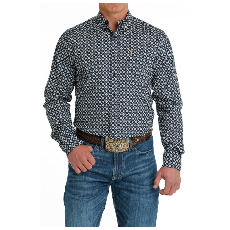MTW1347093 Cinch Men’s Long Sleeve Buttondown Modern Fit Western Shirt – Navy Print