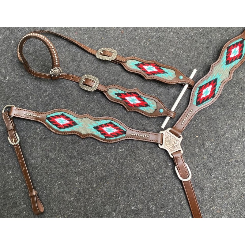 Showman Browband Headstall and Breastcollar Set with Wool Southwest Blanket Inlay